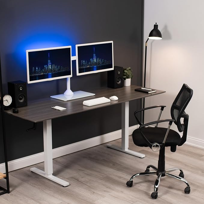 VIVO Dual Monitor Desk Stand for 13 to 32 inch Screens, STAND-V002FGW | Articulating, Freestanding Adjustable Monitor Arm, White with Glass Base, Computer Stand for 2 Monitors, Holds 22 lbs Each - Image 2