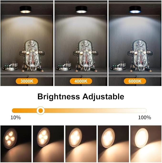 6-Pack Battery Operated Picture Light Magnetic Painting Light with 3 Lighting Modes,Remote and Dimmable Timer Art Display Light for Picture Artworking Frame Portrait,Wireless Wall Decor Puck Lights - Image 3