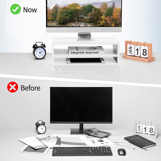 Zimilar Monitor Stand Riser, 2 Tiers Wood Laptop Computer Monitor Riser | for PC Screen, iMac, Desktop Screen Monitor Stand Riser with Storage for Home Office - Image 8