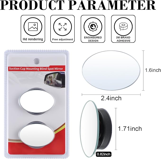 LivTee Blind Spot Car Mirror, Oval HD Glass Frameless Convex Side Mirror Blindspot, Reusable 360° Wide Angle Rear View Car Mirrors with Powerful Adjustable Suction Cup - Exterior Mirrors - Image 3