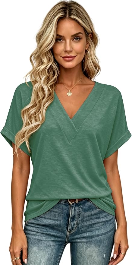 T Shirts Short Sleeve V Neck Tees Womens Tops Beach Vacation Fashion Clothes 2026 Casual Summer Spring Fall Outfits - Image 2