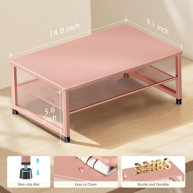 ECOLOVI 2-Tier Computer Monitor Stand Riser, Desk Organizer for Monitor, Printer & Laptop Stand, Desktop Workspace Organizers for Office Supplies(Rose Gold) - Image 7