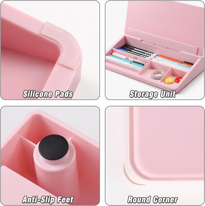 SELEAD Desktop Glass Whiteboard with Storage, Small Dry Erase White Board Computer Pad Keyboard Stand for Home, School, Office Desk Accessories - Pink - Image 5