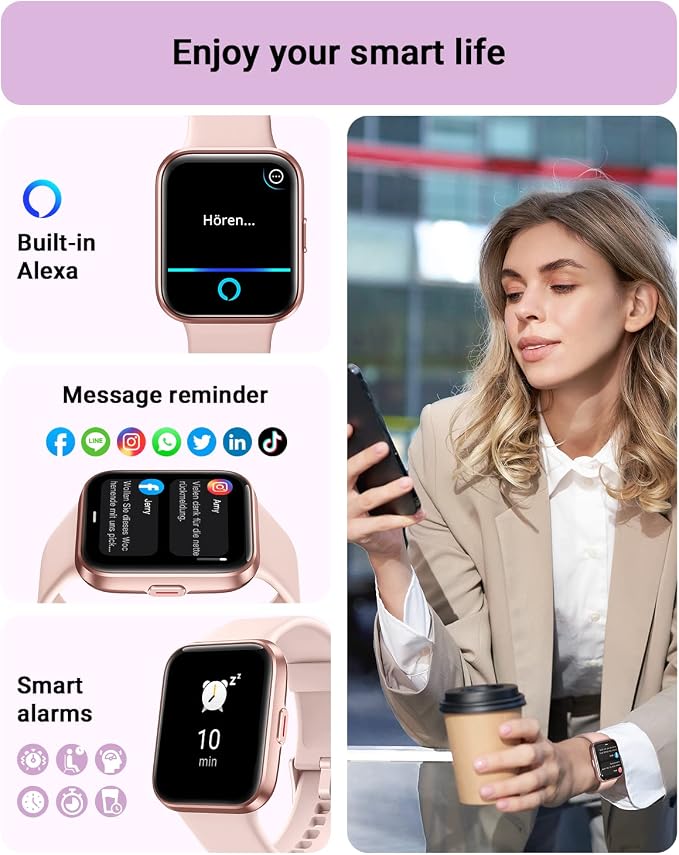 Tensky Smart Watch for Women Android & iPhone, Alexa Built-in, 1.8" Touch Screen Fitness Tracker with Answer/Make Calls, 3ATM Waterproof Heart Rate/Sleep/SpO2 Monitor, Pedometer, 100+ Sport Modes - Image 3