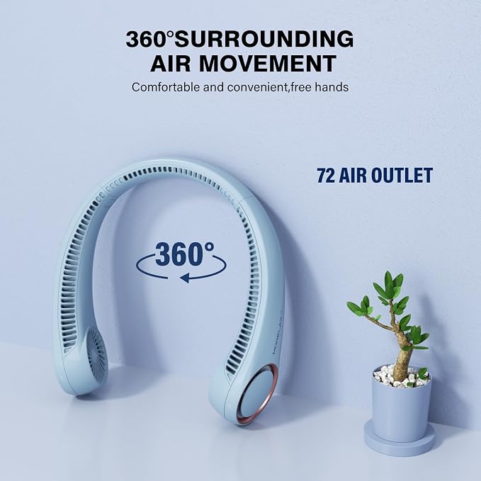 Morelax Neck Fan, USB Rechargeable Personal Fan,Hand Free Bladeless Portable Fans,4000 mAh, 3 Speeds,72 Air Faster softer 360° Cooling, Ultra Quiet,Gift Suitable for Home, Office, Travel, Sports - Image 2