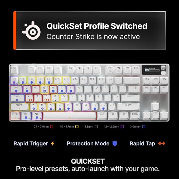 SteelSeries Apex Pro TKL Gen 3 Gaming Keyboard - OmniPoint 3.0 Analog Magnetic Switches, Quickset Auto-Presets (Rapid Trigger, Rapid Tap/SOCD, Protection Mode), OLED, RGB, PBT Keycaps, USB-C, White - Image 3