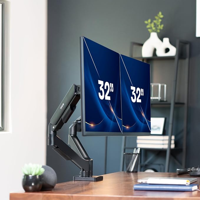 VIVO Dual Monitor Stand, Fully Adjustable Arms for 17 to 32 inch Screens, Mechanical Articulating Desk Mount, Gaming and Office Setups, VESA 75x75, 100x100, Max 19.8 lbs, Classic, Black, STAND-V002O - Image 2