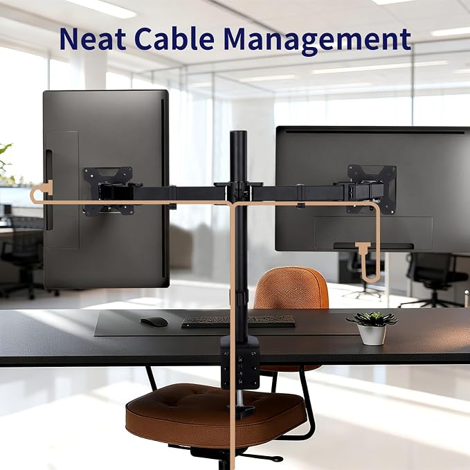 Black Dual Monitor Arm Mount for 13-32 Inch Screens | Ultrawide Screens Up to 38 Inch Fully Adjustable Stand with C-Clamp/Grommet Base Max VESA 100x100 Each Screen Capacity 22lbs - Image 4
