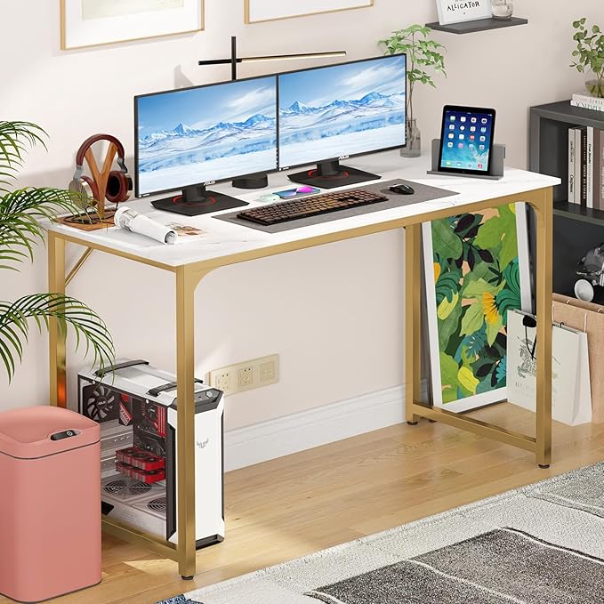 BestOffice Computer Desk,Home Office Desk, Modern Simple Style for Home Office Study Writing (Gold, 47 Inch) - Image 2