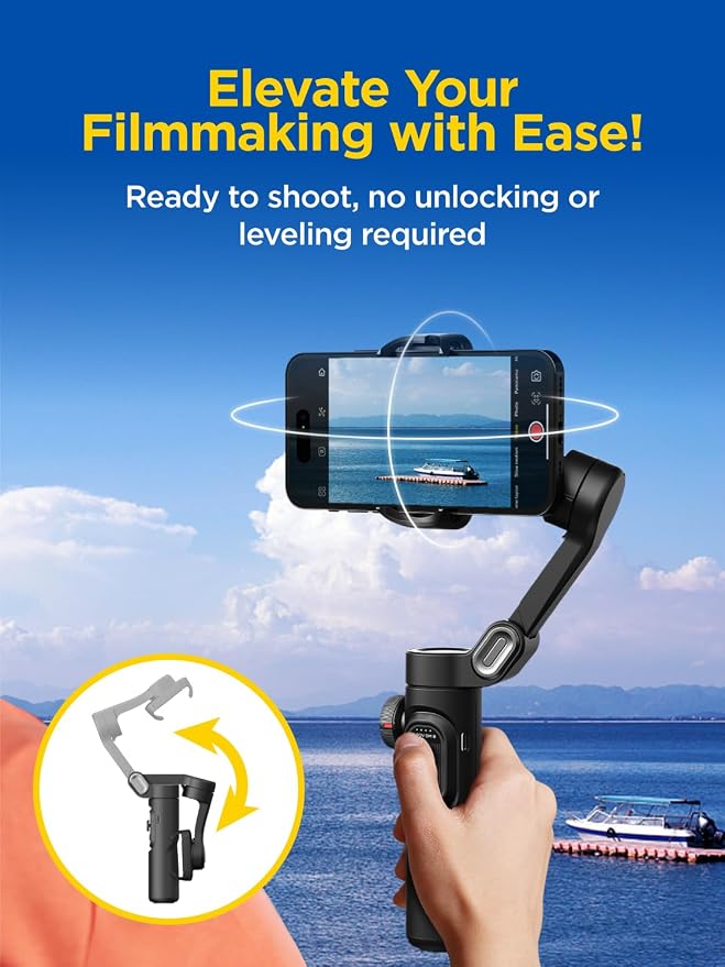 AOCHUAN Gimbal Stabilizer for iPhone Gimbal, Smartphone w/Focus Wheel Face/Object Tracking for iPhone 17 16 15 Pro Max/Android Foldable 3-Axis Handheld Phone Stabilizer for Video Recording -Smart XE - Image 7