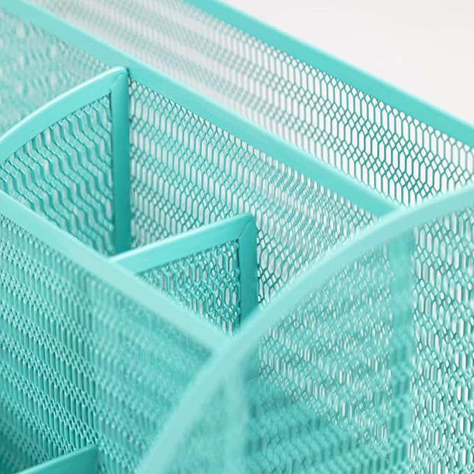 BLU MONACO Aqua Desk Organizer | Metal Turquoise Stationery Holder With Drawer and Compartments | Desktop Storage for School, Bedroom, Locker and Home | 5.5”D x 8.6”W x 5”H Accessory Caddy - Image 5