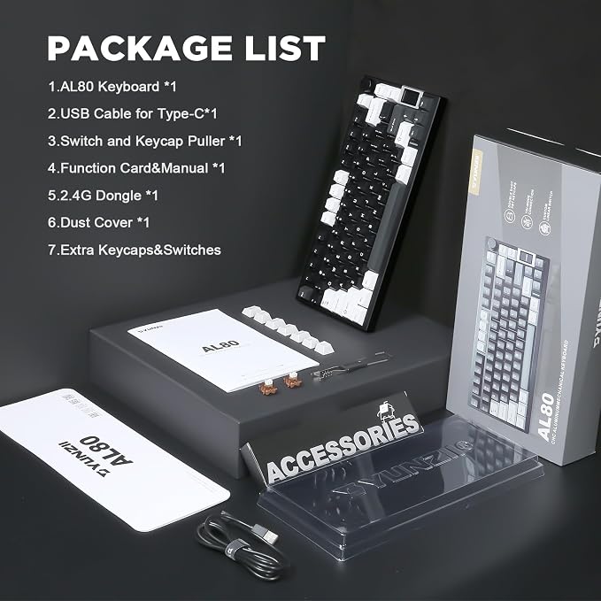 YUNZII AL80 75% Wireless Aluminum Mechanical Keyboard(Black, Cocoa Cream) | QMK/VIA, Smart LCD Display and Knob, Hot Swap, Gasket Structure, BT/2.4G/USB-C, RGB Keyboard for Gaming/Win/Mac - Image 9