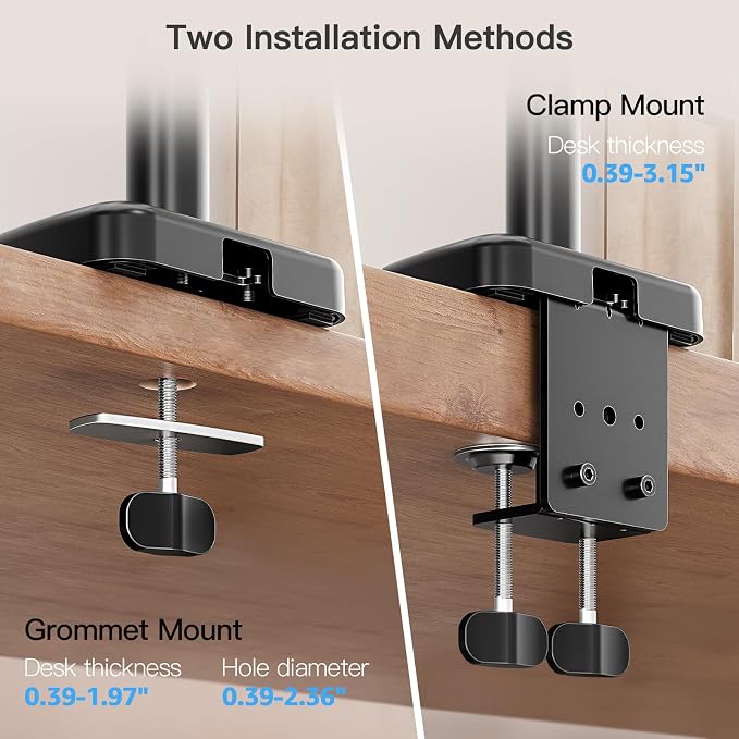 MOUNTUP 27 inch Extra Long Monitor Arm, Single Desk Mount for 22-32 inch, Tall Monitor Stand Holds 4.4-19.8lbs, Height Adjustable Monitors Stand for Desk with C-Clamp/Grommet Base, Black - Image 8