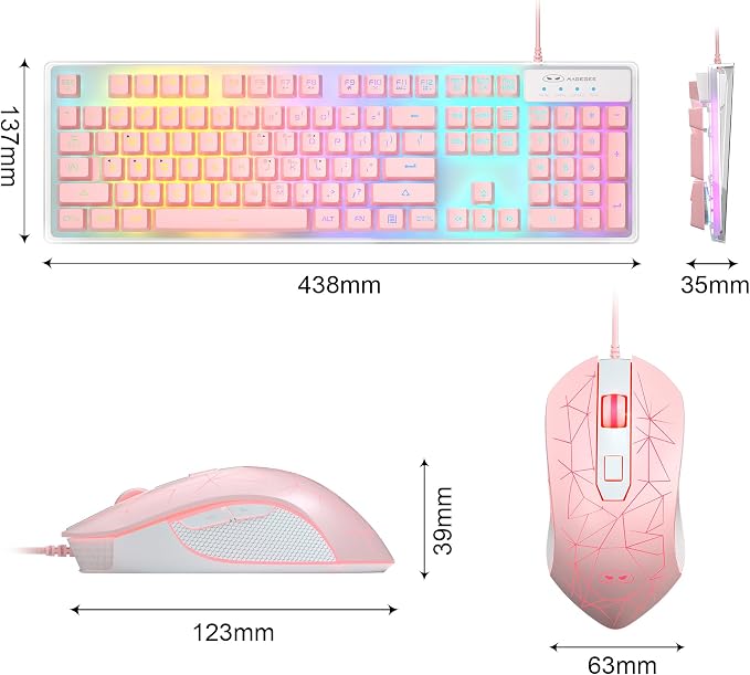 Gaming Keyboard and Mouse Combo, K1 RGB LED Backlit Keyboard with 104 Keys Computer PC Gaming Keyboard for PC/Laptop (Pink) - Image 7