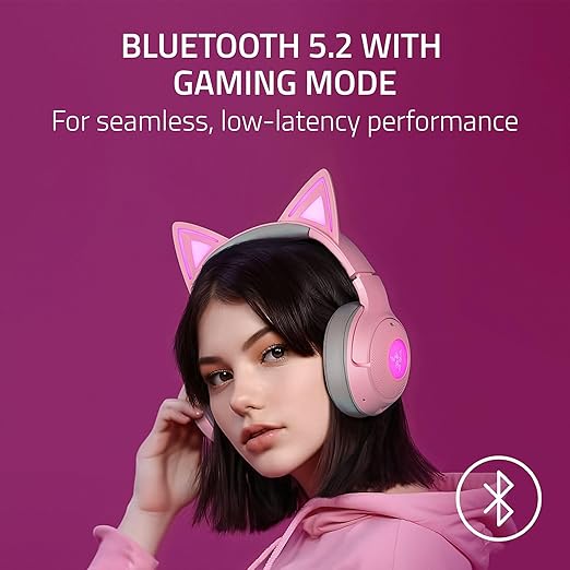 Razer Kraken Kitty V2 BT Wireless RGB Headset, Pink | Chroma RGB Kitty Ears & Earcups, Bluetooth 5.2, 40 mm Drivers, Noise-cancelling Mics, Lightweight, USB-C, 40 Hr Battery - Image 3