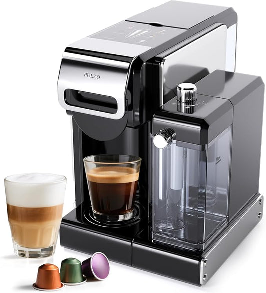 PULZO Espresso Machine with Automatic Milk Frother,capsule coffee maker | Coffee Maker,Automatic Espresso Machine for K*cup Capsule/Ne*s Original/Ground Coffee, One Touch Latte & Cappuccino by PULZO