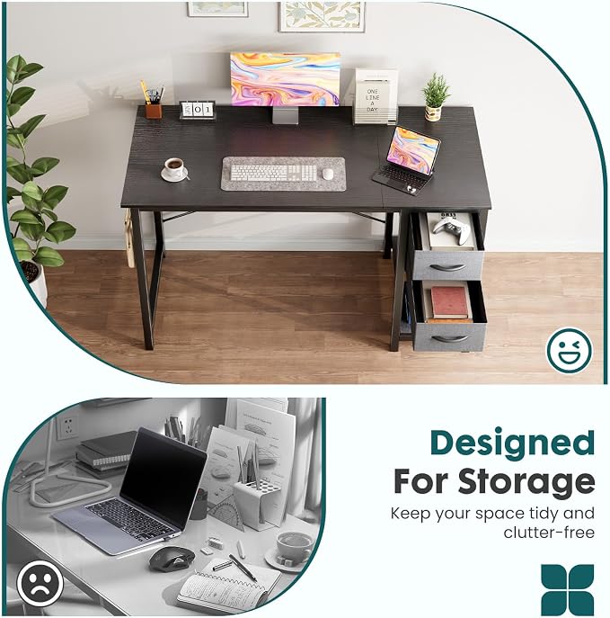 Sweetcrispy 40-Inch Computer Desk with Drawers, Office Desk, Black | Small Desk for Bedroom Home Office with Side Hook, Modern Simple desk with storage for Writing - Image 5