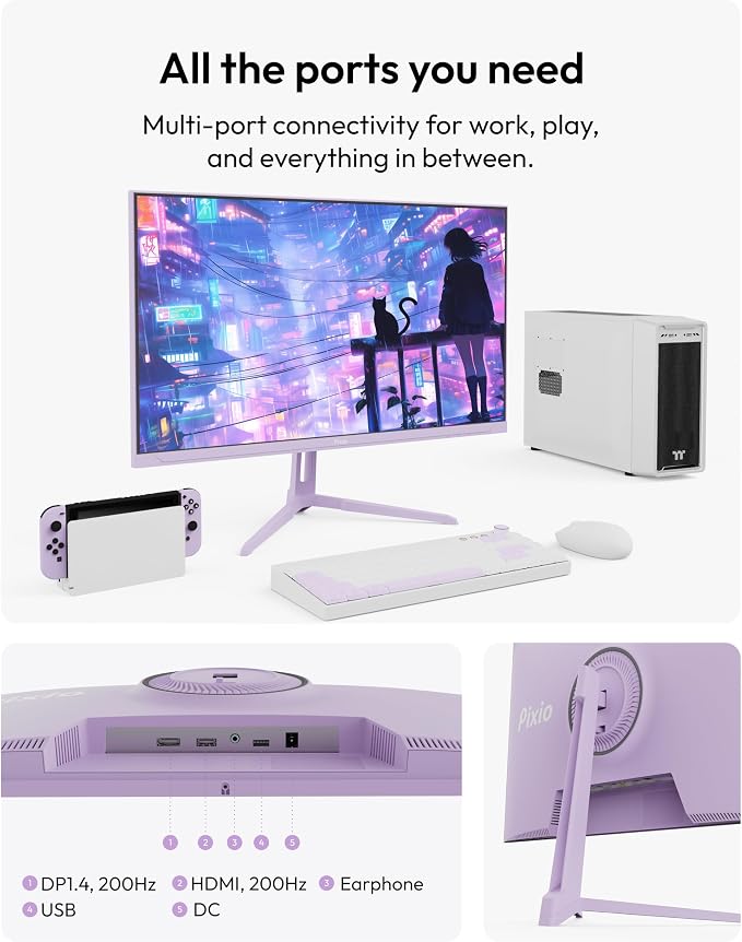 Pixio PX248 Wave Purple 24 inch 200Hz Refresh Rate FHD 1080p Resolution Fast IPS Panel 1ms GTG Response Time Built-in Speakers Gaming Monitor with Adaptive Sync - Image 5