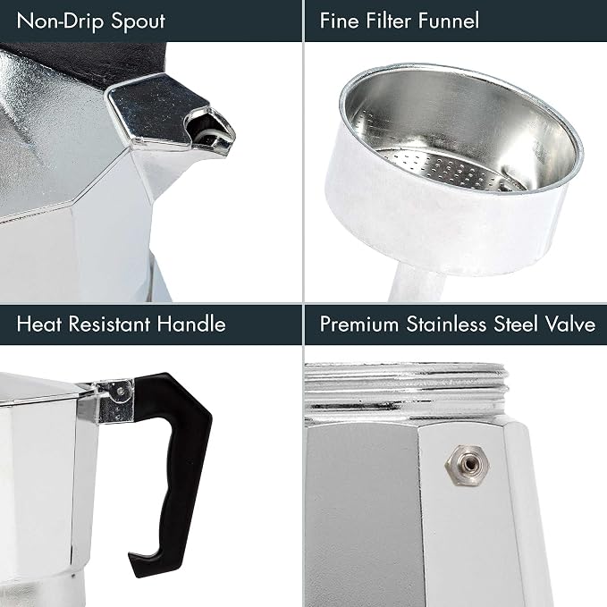 Primula Stovetop Espresso Maker and Handheld Electric Milk Frother Gift Set, Moka Pot for Classic Italian and Cuban Coffee, Cafetera, 6 Espresso Cups, Silver - Image 8
