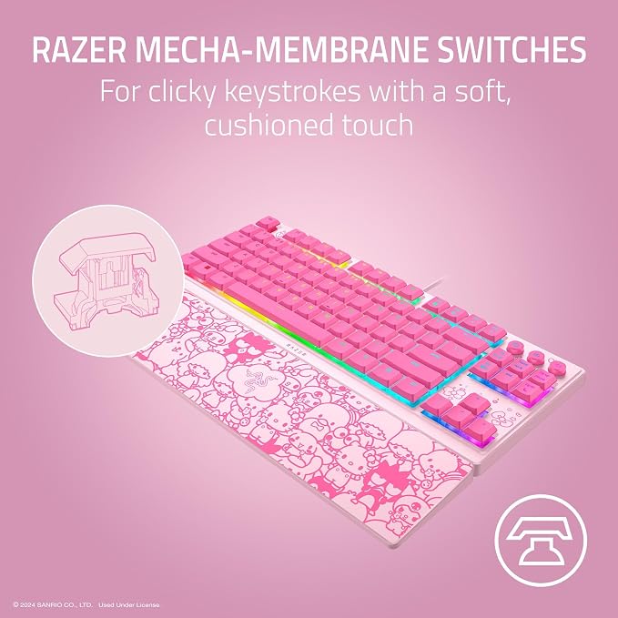 Razer Ornata V3 TKL Gaming Keyboard, Hello Kitty & Friends Edition | Low-Profile Keys, Mecha-Membrane Switches, UV-Coated Keycaps, Backlit Media Keys, 8-Zone RGB Lighting, Magnetic Wrist Wrest - Image 3