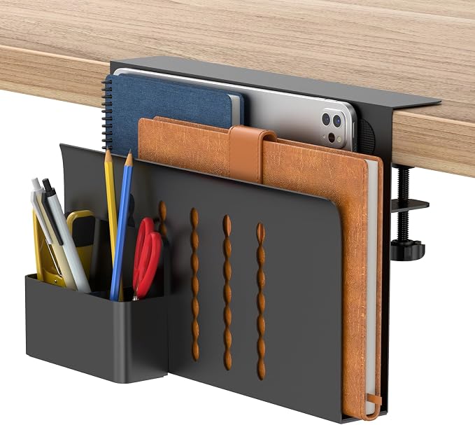 HAMOPY Desk Side Storage, Single-Layer Steel Hanging Desk Organizer with Magnetic Pen Holder, No Drilling Desk Drawer Cable Management Tray, Under Table Laptop Holder for Office, School&Home(Black) by HAMOPY