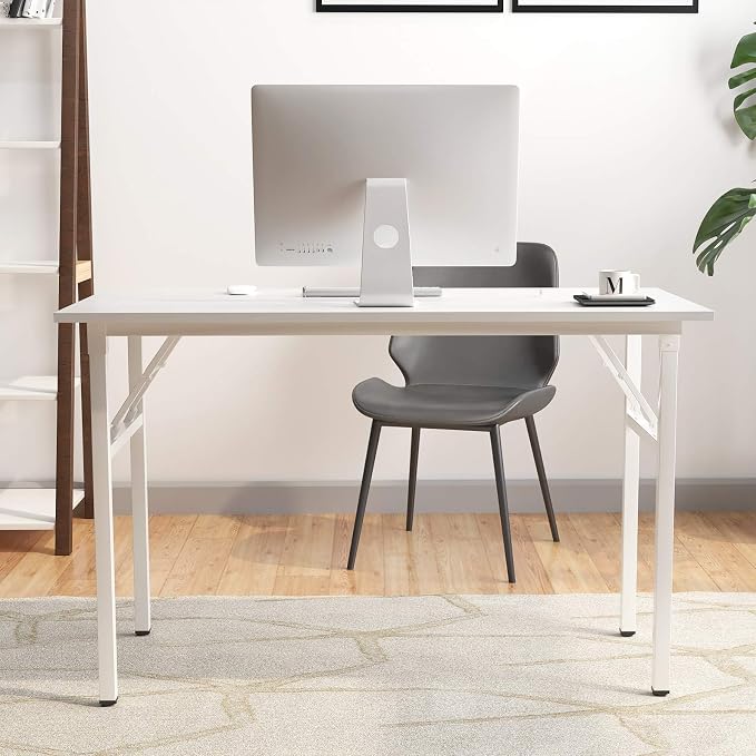 Need Office Computer Desk 47.2x23.6 in Sturdy Folding Laptop Table White | White Frame Writing Gaming Work Table/Foldable Home Office Desk/Sewing Table, No Assembly Required - Image 2