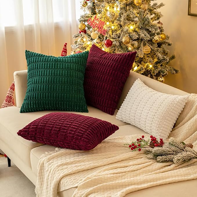 MIULEE Pack of 2 Corduroy Decorative Throw Pillow Covers 18x18 Inch Soft Boho Striped Pillow Covers Modern Farmhouse Home Decor for Sofa Living Room Couch Bed Pure White - Image 12