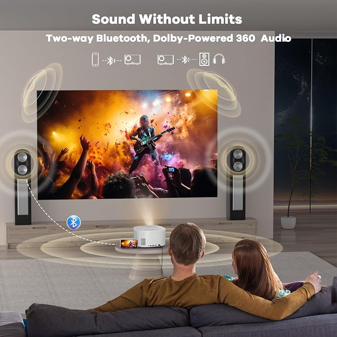 Outdoor-Projector-4K with WiFi and Bluetooth:[3500 Bright/60W Dolby Audio/Official Licensed Apps],Smart-Projector with AI Auto Focus, ONOAYO ONO5Pro 2.0 Movie Projector for Indoor/Outdoor 2026(White) - Image 4
