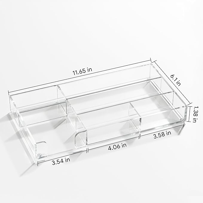 HBlife Acrylic Desk Drawer Organizer Tray with 6 Compartments, Small Clear Office Drawer Organizers and Accessories for Pens, Pencil, Makeup, Desktop, Bathroom and Kitchen, 11.65 x 6.1 x 1.38 Inch - Image 3
