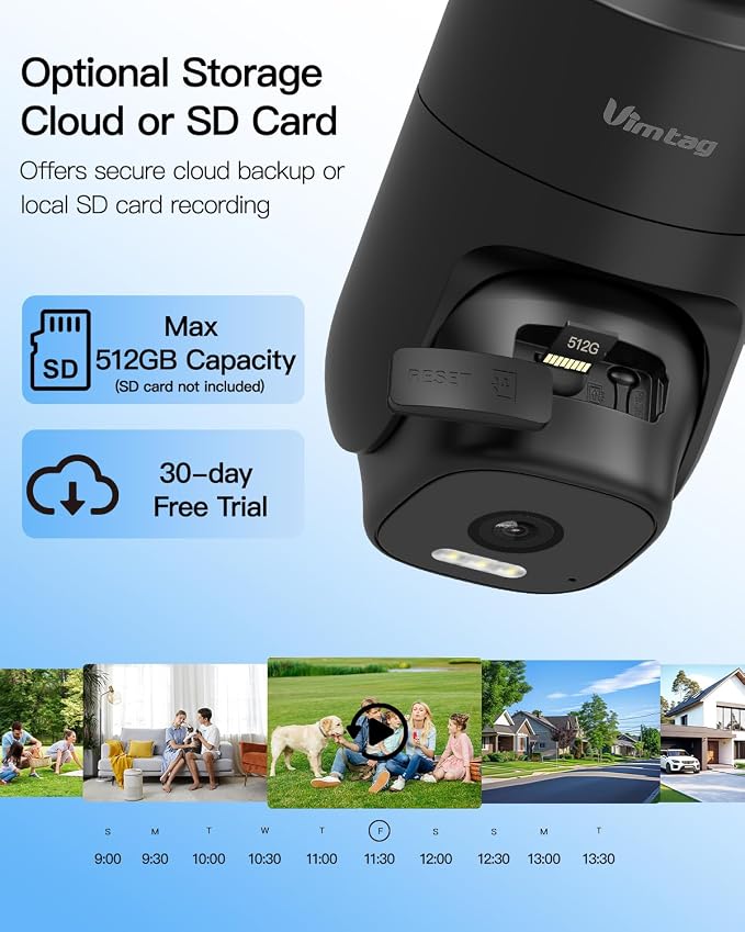 VIMTAG 2.5K 4MP Outdoor Security Camera, Pan/Tilt WiFi Home CCTV Camera, 360° View & Motion Tracking, Color Night Vision, 2-Way Audio, AI Detection Alarm, IP66, Cloud & SD Card Storage, Works w/Alexa - Image 11