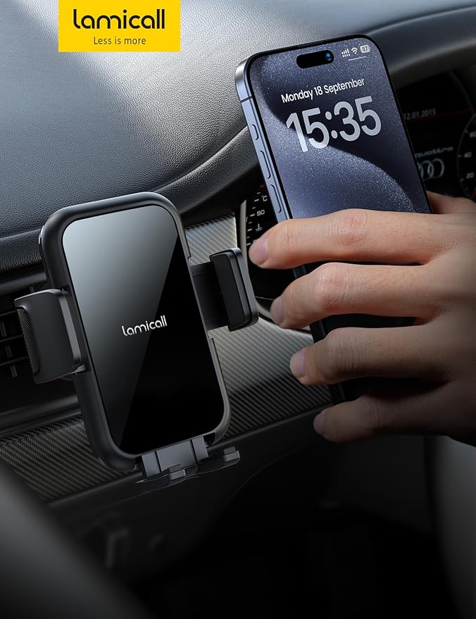 Lamicall 2026 Wider Clamp & Metal Hook Car Phone Holder Vent [Thick Cases Friendly] Phone Holders for Your Car Mount Automobile Hands Free Cradle Air Vent for iPhone 17 16 15 Pro Max Lucite Black - Image 6