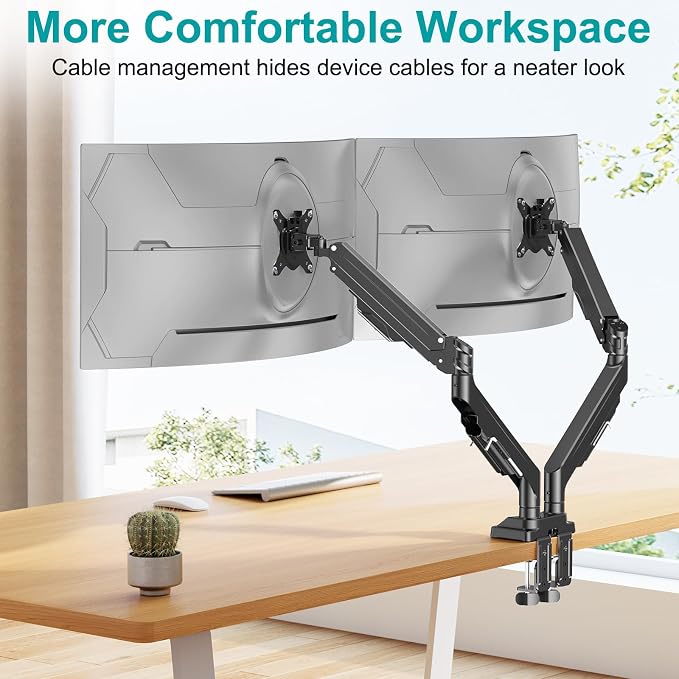 MOUNT PRO Dual Monitor Stand for Two Screens up to 43 Inch, Heavy Duty Ultrawide Double Monitor Arm Holds up to 33lbs Each, Premium Adjustable Computer Monitor Mount for 2 Monitors, VESA Desk Mount - Image 8