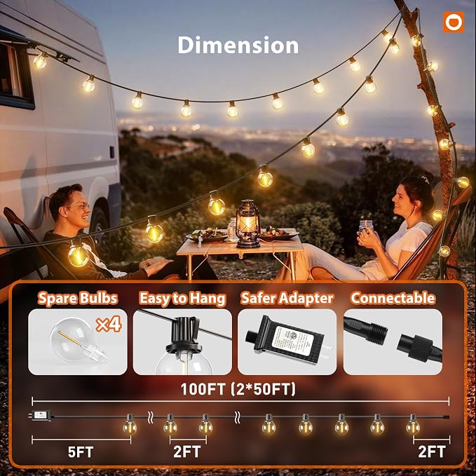 addlon Outdoor String Lights 100FT G40 with APP 54 LED Shatterproof Bulb | Dimmable Patio Globe Light Waterproof, Hanging Smart Outside Lighting for Backyard, Garden, Deck, Balcony, Porch, Café, Decor - Image 5