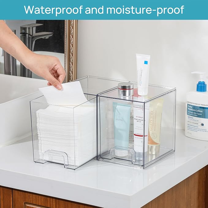 Vtopmart Clear Stackable Storage Drawers, 4 Pack Tall Plastic Organizers | Clear Pull-Out Drawers, Stackable Design for Skincare, Cosmetics, Beauty Supplies, Vanity, Bathroom, Cabinet and Countertop - Image 7