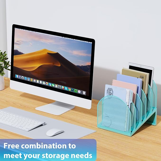 gianotter Desktop File Organizer with 5 Compartments | Desk Organizer Paper Organizer for Desk Workspace Organizers for Office Supplies (Blue, Inclined Style) - Image 5