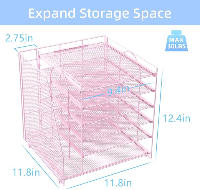 gianotter 6-Tier Paper Organizer With Magazine Holder | Desk Organizers and Accessories, File Organizer for Office Supplies Storag (Pink, 6-Tier) - Image 3