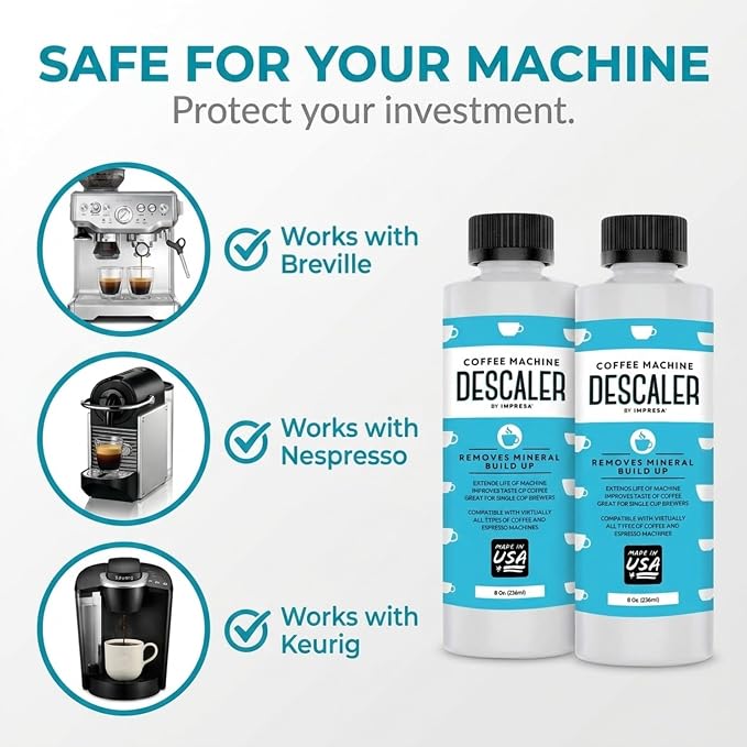 IMPRESA Coffee Machine Descaler (2 Uses Per Bottle) - Made in the USA - Universal Descaling Solution, Compatible with Nespresso, Delonghi and All Single Use Coffee and Espresso Machines - Image 3