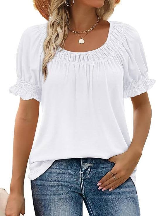 WIHOLL Womens Short Sleeve Square Neck Summer Tops Dressy Casual Blouses Trendy Clothes 2026 by WIHOLL