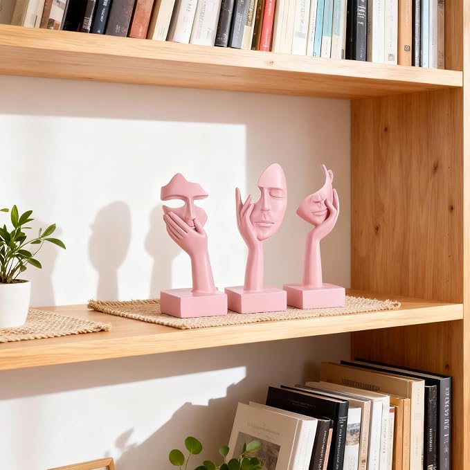 3 Pcs Thinker Large Statue Set - Pink Art Abstract Home Accent Figurines for Living Room, Bedroom, Shelves, Office Desktop, Coffee Table Decor, Gift for Women (3 Pcs Pink, 9") - Image 9