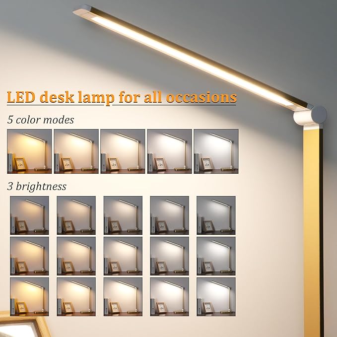 LED Desk Lamp with USB Ports,Touch Desk Lamps for Home Office with 5 Modes | 3 Brightness Desk Light with Small Night Light,Reading Lamp Table Lamp for Bedroom Bedside Study Gold （with adapter） - Image 2