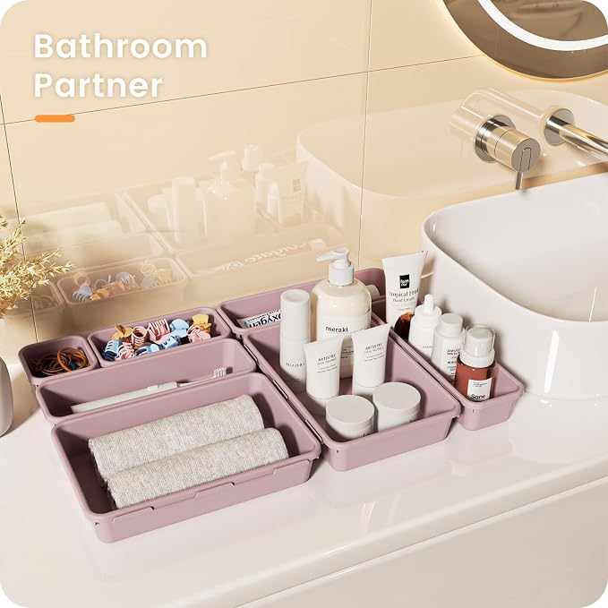 【Military Grade】A-LuGei Drawer Organizer,【】Makeup organizer,【Holds 177 Items】Bathroom Organizers and Storage,Organization and Storage,Desk Drawer Organizer for Vanity【Lilac】 - Image 2