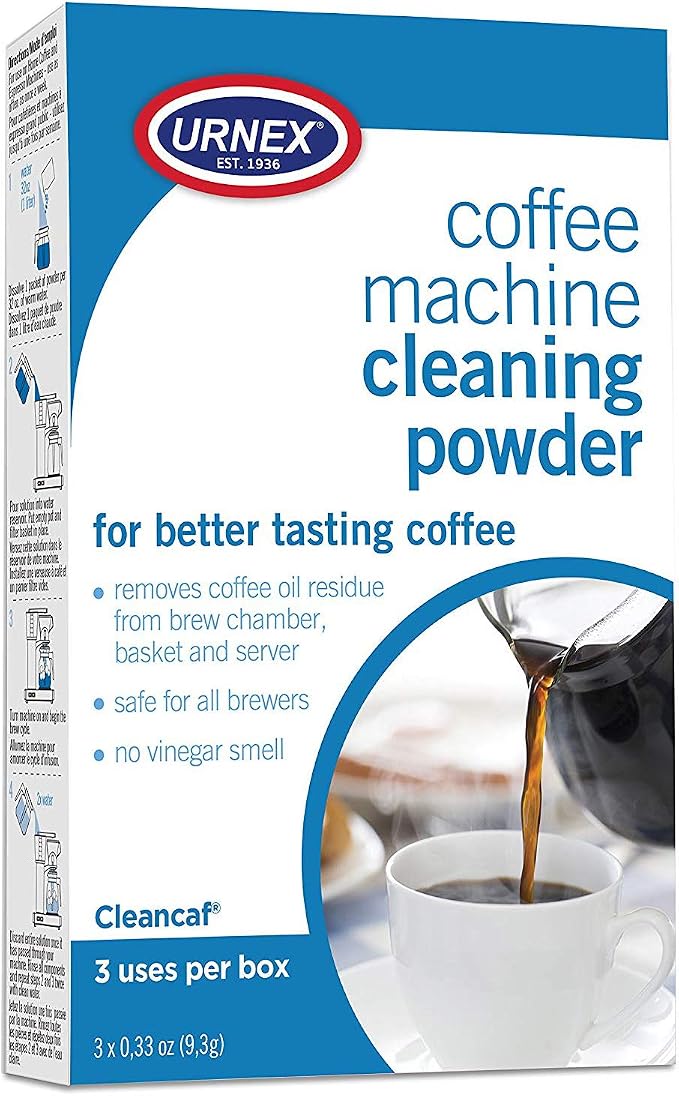 Urnex Coffee Maker and Espresso Machine Cleaner Cleancaf Powder - 3 Packets - Safe On Keurig Delonghi Nespresso Ninja Hamilton Beach Mr Coffee Braun by Urnex