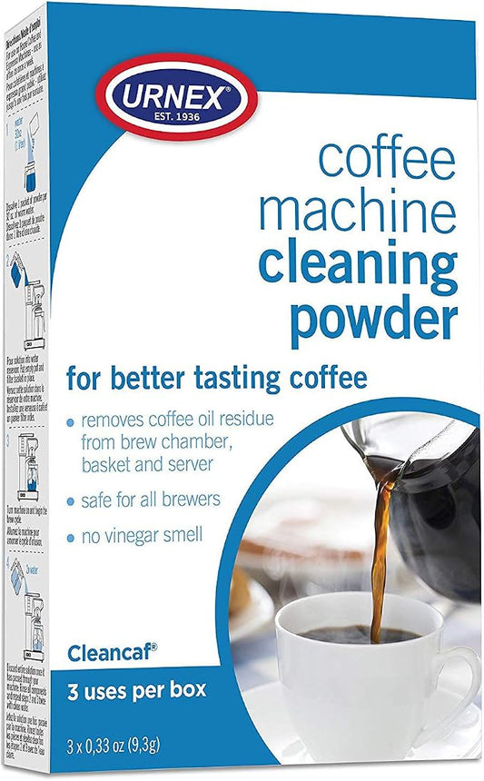 Urnex Coffee Maker and Espresso Machine Cleaner Cleancaf Powder - 3 Packets - Safe On Keurig Delonghi Nespresso Ninja Hamilton Beach Mr Coffee Braun by Urnex