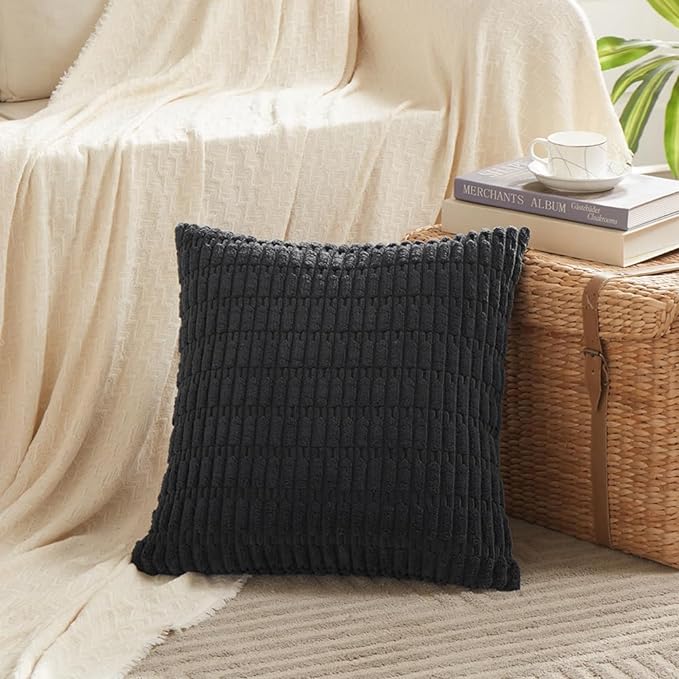 Fancy Homi 4 Packs Decorative Throw Pillow Covers for Living Room Couch Bed, Modern Farmhouse Boho Home Décor Accent Cushion Case, 22" x 22", Black - Image 2