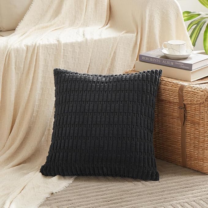 Fancy Homi 4 Packs Decorative Throw Pillow Covers for Living Room Couch Bed, Modern Farmhouse Boho Home Décor Accent Cushion Case, 20" x 20", Black - Image 2
