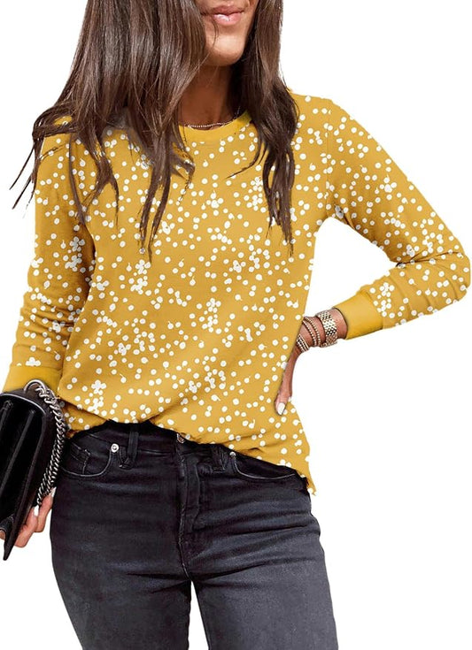 EVALESS Womens Crewneck Long Sleeve Tops Casual Polka Dots Tops Fall 2026 Tshirts Shirts by EVALESS