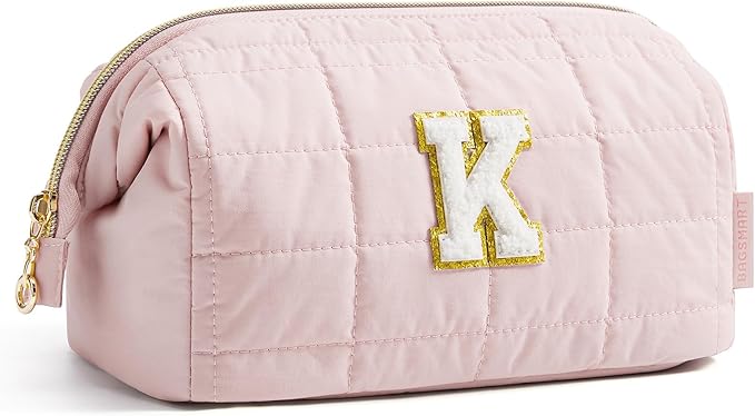 BAGSMART Birthday Gifts Personalized Initial Makeup Bag, Trendy Stuff Gifts for Women Bridesmaid Graduation, Puffy Padded Make Up Bags for Women, Wide-open Toiletry Bag, Pink K - Image 8