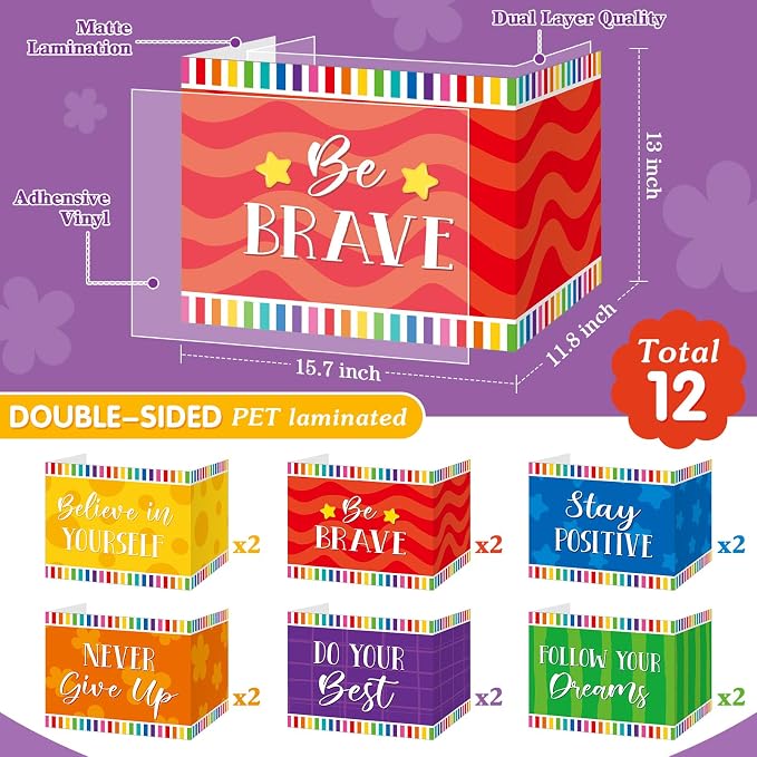 Affrolling 12 Pcs Inspirational Privacy Folders Bulk for Students Cardboard Privacy Boards Desk Divider Panel Waterproof Testing Divider for Classroom Back to School Study Supplies (Colorful) - Image 2