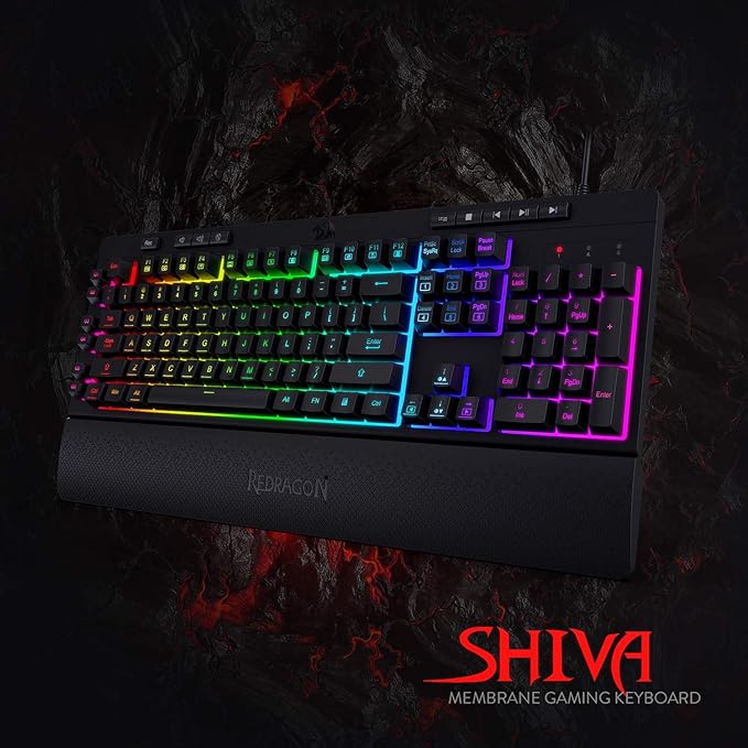 Redragon K512 RGB Membrane Gaming Keyboard, 6 Macro Keys & Easy Media Wheel | Dedicated Scroll Controls, No Software Needed 6 On-the-Fly Combos for Extensive Games, 13 Backlight Modes, Wrist Support - Image 3