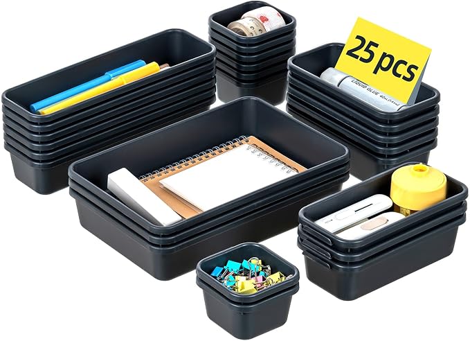 Kutesna 25PCS Interlocking Drawer Organizer, Plastic Desk Organizer Set | 4-Size Versatile Storage Bins,BPA-free, Non-slip, Fits Any Drawer for Cosmetics, Bathroom, Tools, Kitchen and Office - Image 9